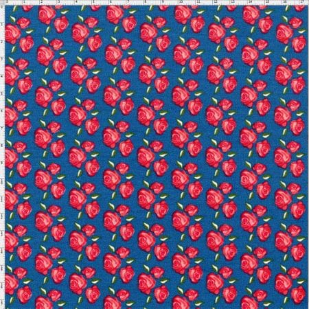 Tecido Estampado para Patchwork - Floral Veneza Rosa e Anil Cor 1927 (0,50x1,40)