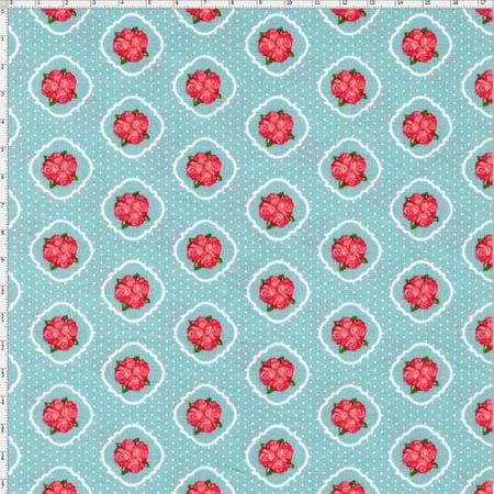 Tecido Estampado para Patchwork - Floral Veneza Rosa e Azul Cor 1924 (0,50x1,40)