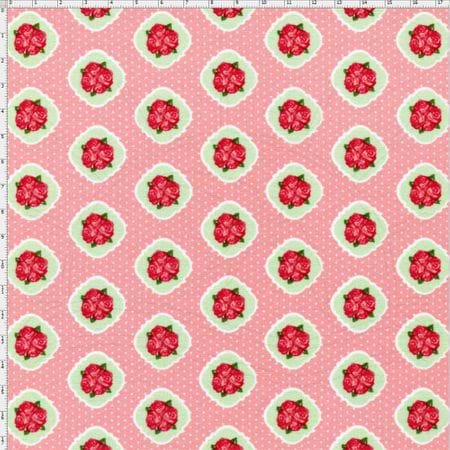 Tecido Estampado para Patchwork - Floral Veneza Rosa e Verde Cor 1936 (0,50x1,40)