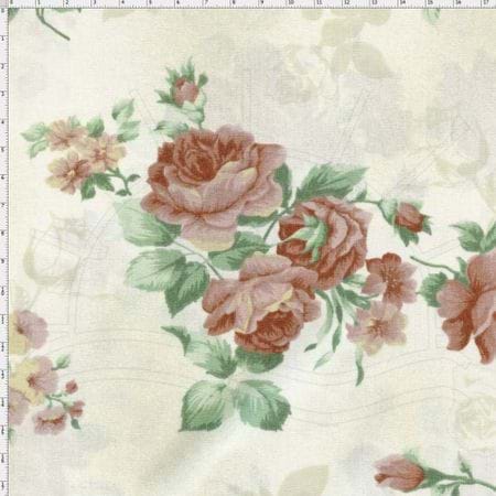 Tecido Estampado para Patchwork - Millyta La Vie En Rose Fundo com Textura Bege com Rosas Rosê (0,50x1,40)