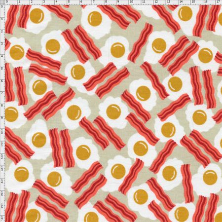 Tecido Estampado para Patchwork - Ovos com Bacon Cor 2104 (0,50x1,40)