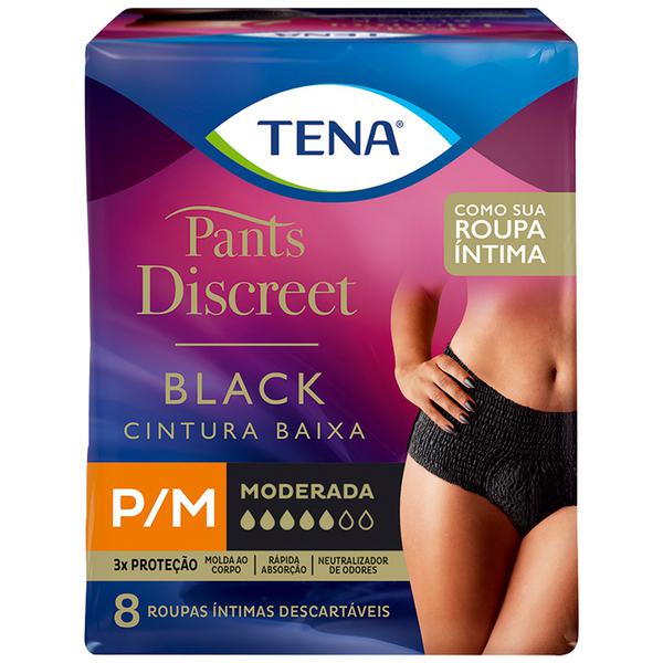Tena Pants Discreet Black Roupa Íntima Feminina Rápida Absorção Neutralizador de Odores 8un Tam P/m