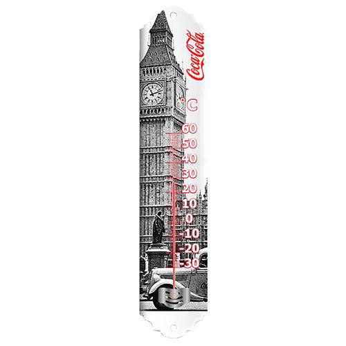 Termômetro Coca-Cola Landscape London Preto e Branco em Metal - Urban - 40,5x6,4 Cm