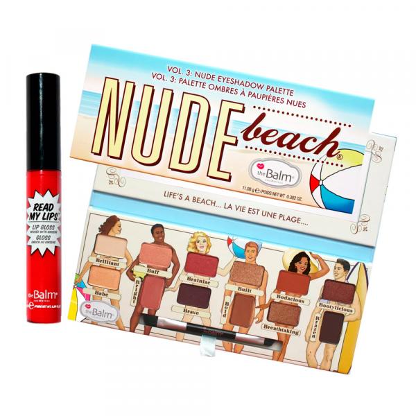 The Balm Nude Beach + Read My Lips Hubba Hubba Kit - Paleta de Sombra + Gloss Labial