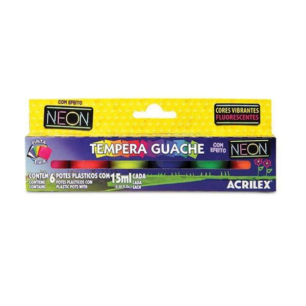 Tinta Guache Acrilex Neon com 6 Unidades
