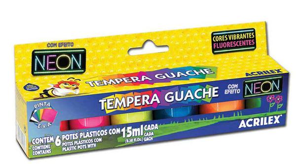 Tinta Guache Acrilex Neon Kit com 6 Unidades