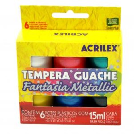 Tinta Guache Fantasia Metallic 6 Cores 2002 Acrilex