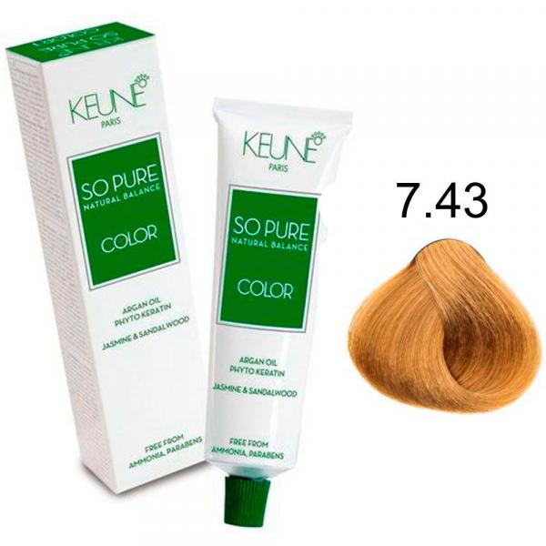 Tinta Keune So Pure 60ml - Cor 7.43 - Louro Médio Cobre Dourado
