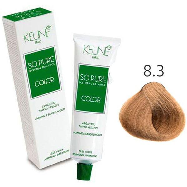 Tinta Keune So Pure 60ml - Cor 8.3 - Loiro Claro Dourado