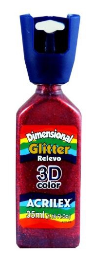 Tinta Relevo Acrilex Dimensional Glitter 035 Ml Vermelho 12212-205