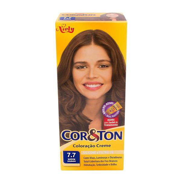 Tintura Creme CorTon Niely Marrom Dourado 7.7 - Cor Ton