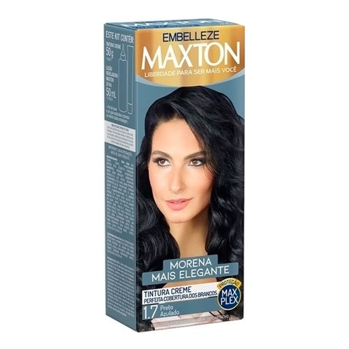 Tintura Creme Maxton Morena Mais Elegante Preto Azulado 1.7 Kit