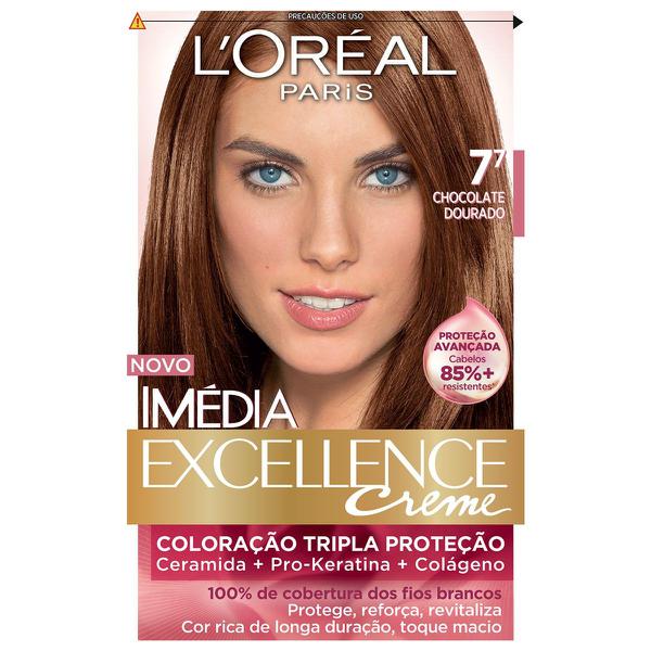 Tintura Imédia Excellence L'Oréal Creme 7.7 Chocolate Dourado