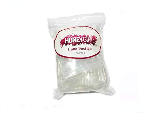 Tips Curvatura C Transparente Saco Honey Girl Unha Gel Porcelana Acrigel com 500