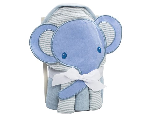 Toalha Banho Bebe com Capuz e Toalha de Boca Elefante Azul