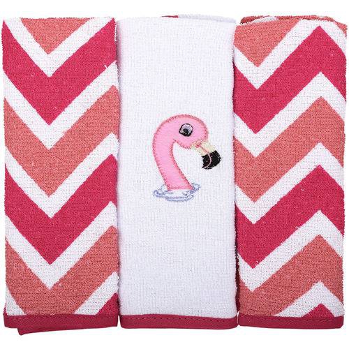 Toalha Boquinha Bichinhos 3 Unidades Flamingo Rosa - Baby Joy