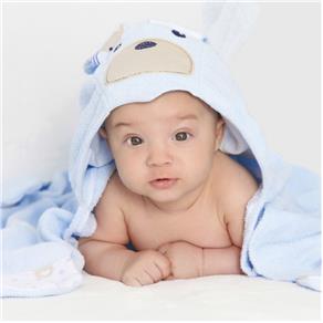 Toalha com Capuz Aveludado Baby Teddy Cor Azul 100% Algodão - Azul Claro