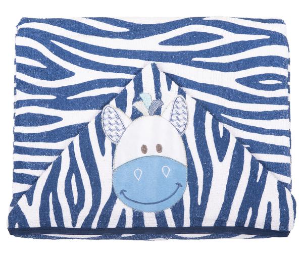 Toalha de Banho com Capuz Bordado Bichinhos BAMBI - Zebra Azul