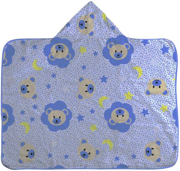 Toalha de Banho Infantil Capuz Forrada - Ursinho - Azul - Incomfral