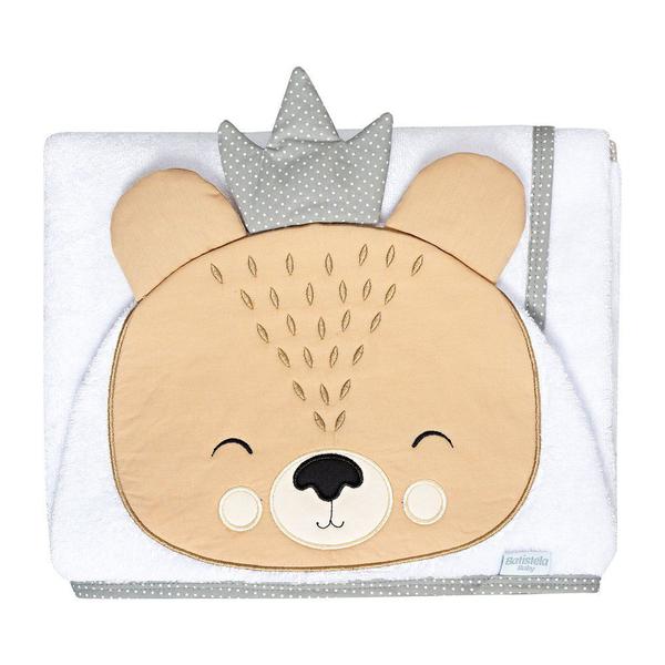 Toalha de Banho Urso Coroa Branco - Batistela Baby