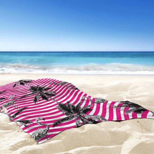 Toalha de Praia / Banho Tropical Flamingos Pink - Love Decor