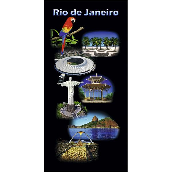 Toalha de Praia Buettner Veludo Estampado Rio Arara 70cmx1,50m Turismo Preto