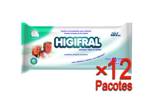 Toalha Umedecida Higifral 40 Unidades - 12 Pacotes