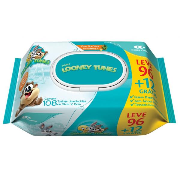 Toalha Umedecida Looney Tunes 19 X 16 Cm - Pct C/ 108 Unidades - Carta Fabril