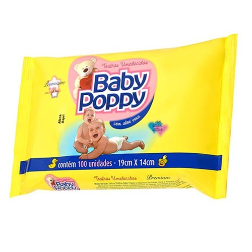 Toalha Umedecida Premium Baby Poppy com 100 Unidades