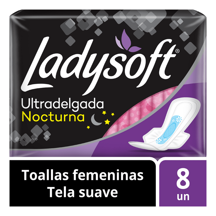 Toallas Femeninas Nocturna Ladysoft Ultradelgada Tela Suave Talla Única 8 Unid.