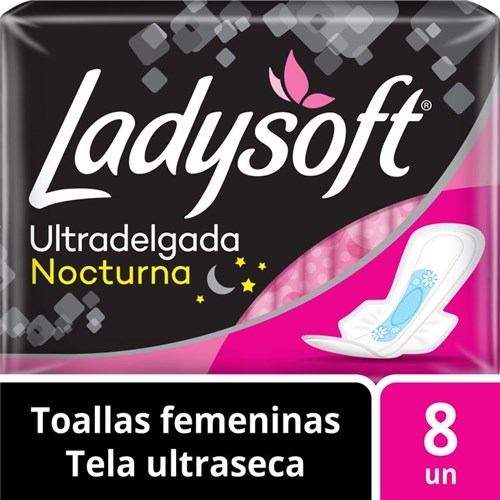 Toallas Femeninas Nocturna Ladysoft Ultradelgada Tela Ultraseca Talla Única 8 Unid.