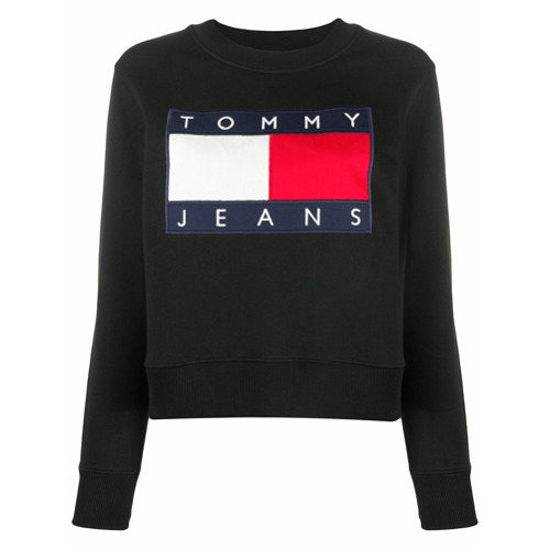 Tommy Jeans Logo Embroidered Cropped Sweatshirt - Preto