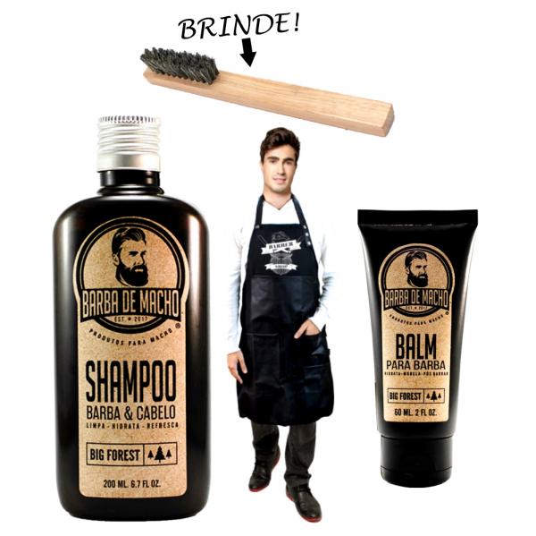 Kit com Shampoo + Balm + Avental de Barbearia -Aproveite - Barba de Macho