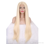 Top Synthetic Lace Front Blonde Wigs Half Hand Tied for White Women Heat Resistant Fiber Hair Silk Straight Wig 24 Inches Natural Hairline