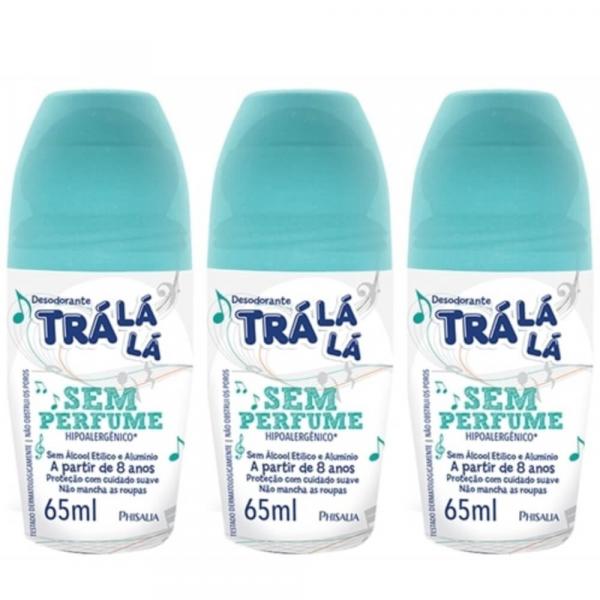 Tralálá S/ Perfume Desodorante Rollon Infantil S/ Alcool 65ml (Kit C/03) - Tralala