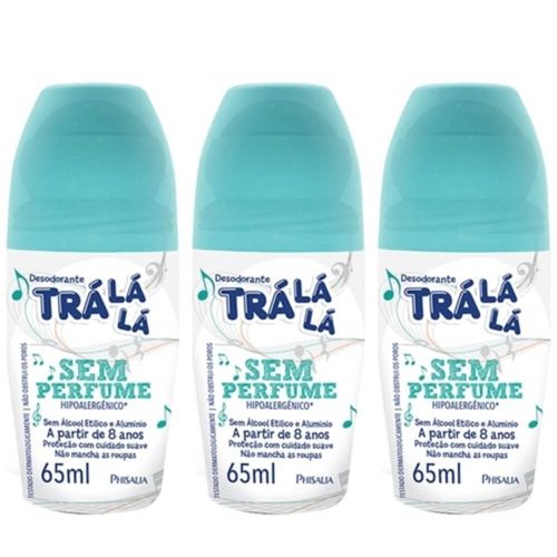 Tralálá S/ Perfume Desodorante Rollon Infantil S/ Alcool 65ml (kit C/03)