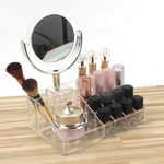 Transparente Suporte Acrílico Caixa de armazenamento com espelho para Escova da composição Batom Beleza
