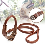Trelas de treinamento de couro durável Conjunto de colar de corda de tração para animais de estimação para cães grandes e médios, levando caminhadas diárias
