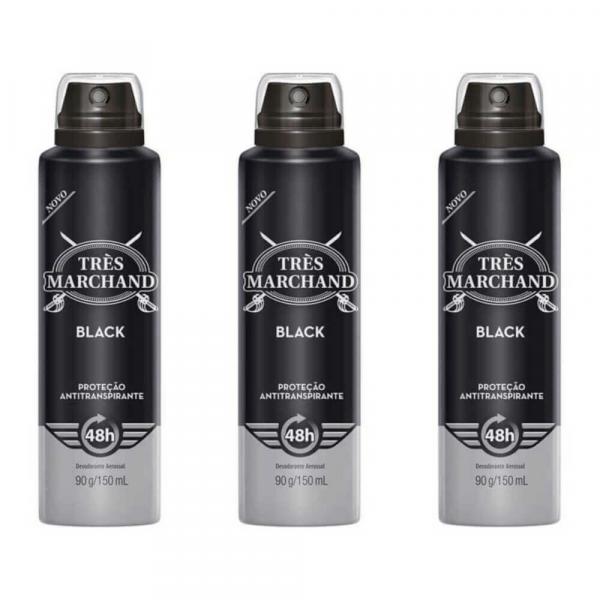 Très Marchand Black Desodorante Aerosol 150ml (Kit C/03) - Tres Marchand