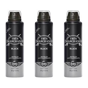 Très Marchand Black Desodorante Aerosol 150ml - Kit com 03