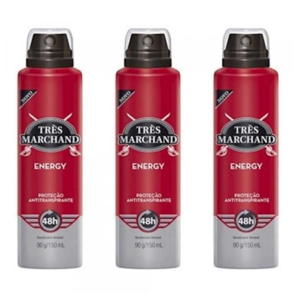 Très Marchand Energy Desodorante Aerosol 123g (Kit C/03) - Tres Marchand