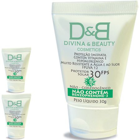 Trio Divina Beauty Protetor Solar Facial e Corporal FPS30 Vitamina e Hidratante 30g