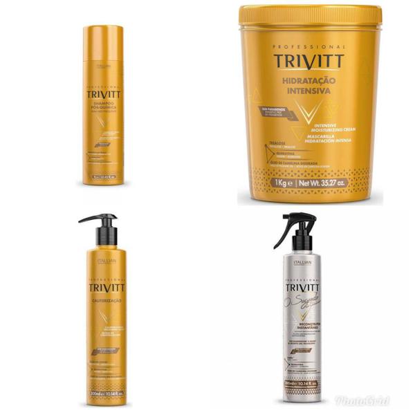 Trivitt Shampoo Pós Quimica 1L+Hidratação Intensiva 1Kg+Cauterização+O Segredo do Cabeleleiro - Senscience