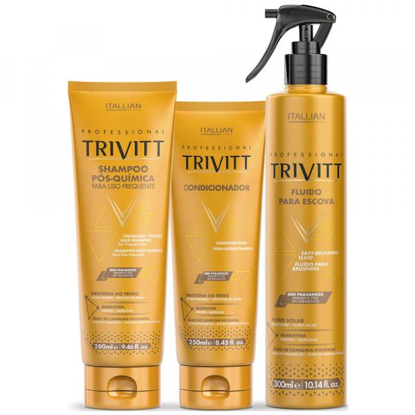 Trivitt-Shampoo Pós Química 280ml + Condicionador 250ml + Fluido para Escova 300ml