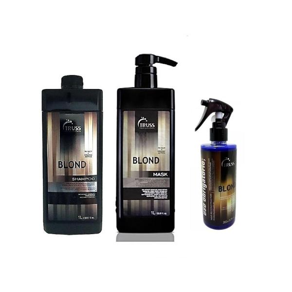 Truss Blond Hair Shampoo 1000ml + Blond Hair Mask 1000ml + Uso Obrigatório Blond 260ml Kit 3 Produtos - Truss Professional