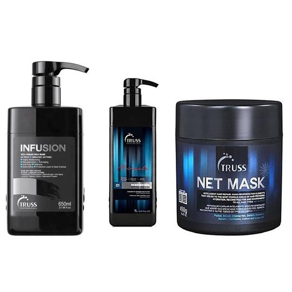 Truss Kit Infusion 650ml + Shampoo Bidimensonal 1L + Net Mask 450g