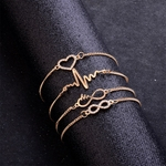4pcs / set Alloy Bracelet Set Breve Coração Forma de pulso Cadeia Mulher presentes de aniversário da jóia