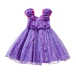 TS Costume Desempenho saia roxa brilhante Princess Dress Bowknot Multi-camada elegante meninas