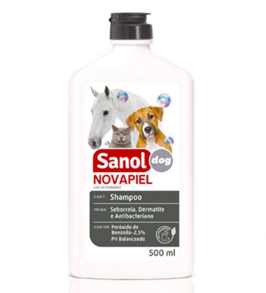 3 Un Shampoo para Alergias Peróxido de Benzoila para Cachorro, Gato, Cavalo, Bactericida Seborreico Novapiel Sanol 500ml