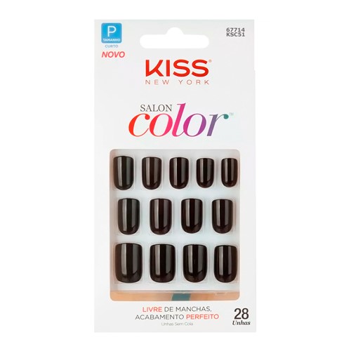 Unhas Postiças Kiss New York Salon Color Tamanho Curto KSC51 Ref 67714 com 28 Unidades